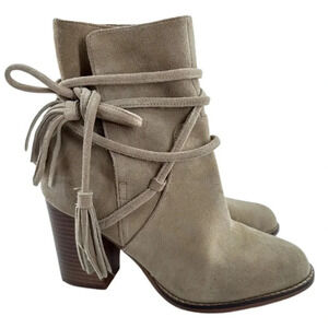 Aldo Contessina midcalf boots size 9 40 beige suede tassel belted western rodeo